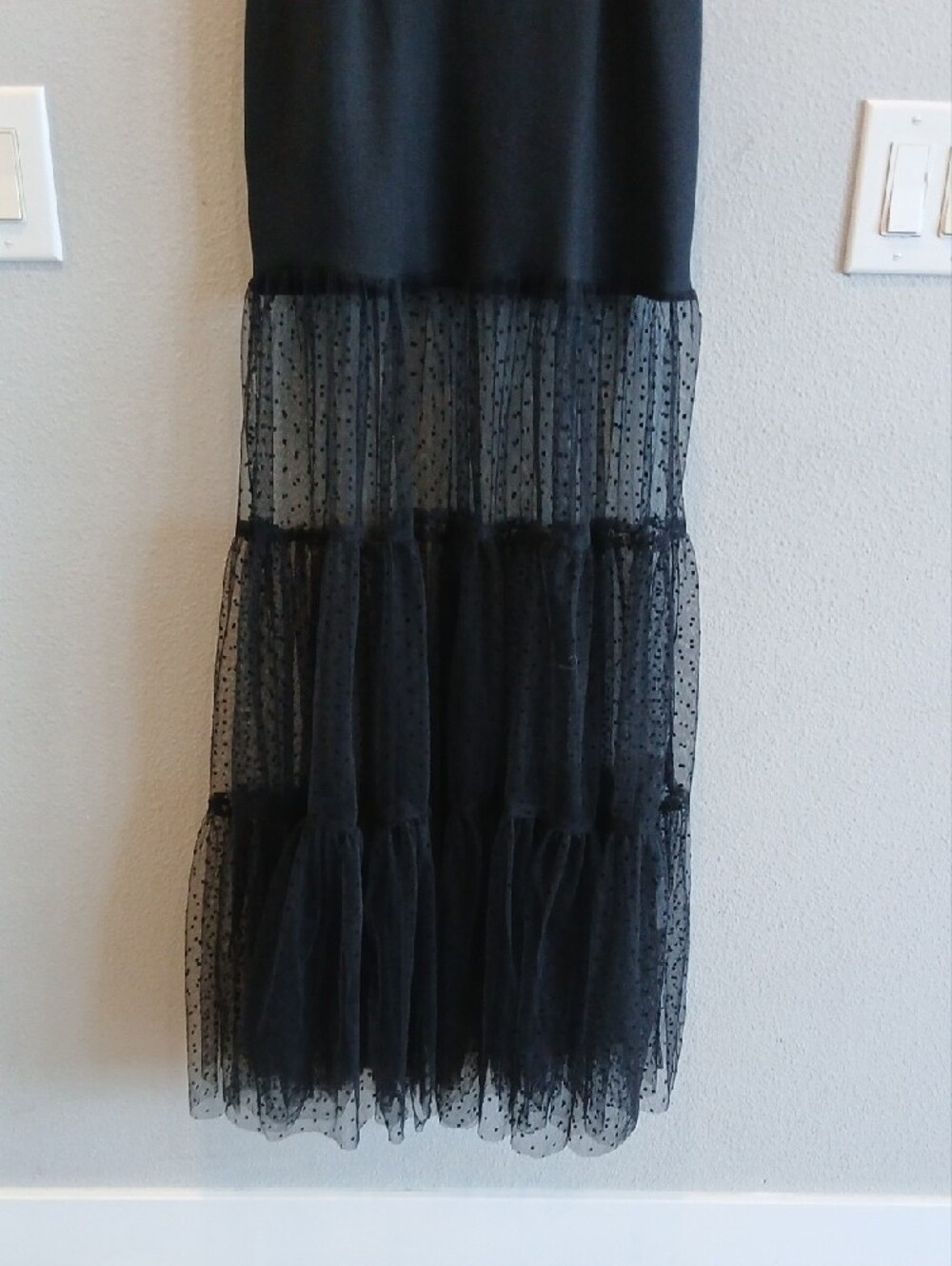 12th Tribe Savannah Black Corset Maxi Spaghetti-Strap Sheer Tiered Maxi Dress - Picture 5 of 7
